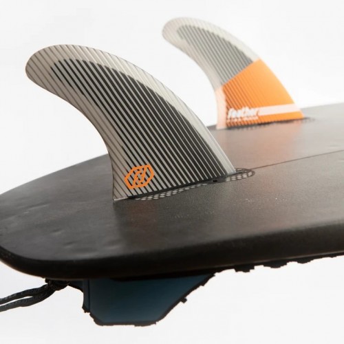 Quilla de surf Feather Fins Ultralight Black Hexa Core HC Click Tab Orange